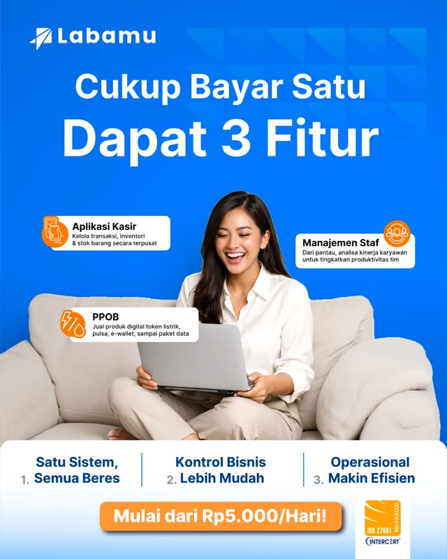 Iklan aplikasi kasir dan manajemen staf Labamu