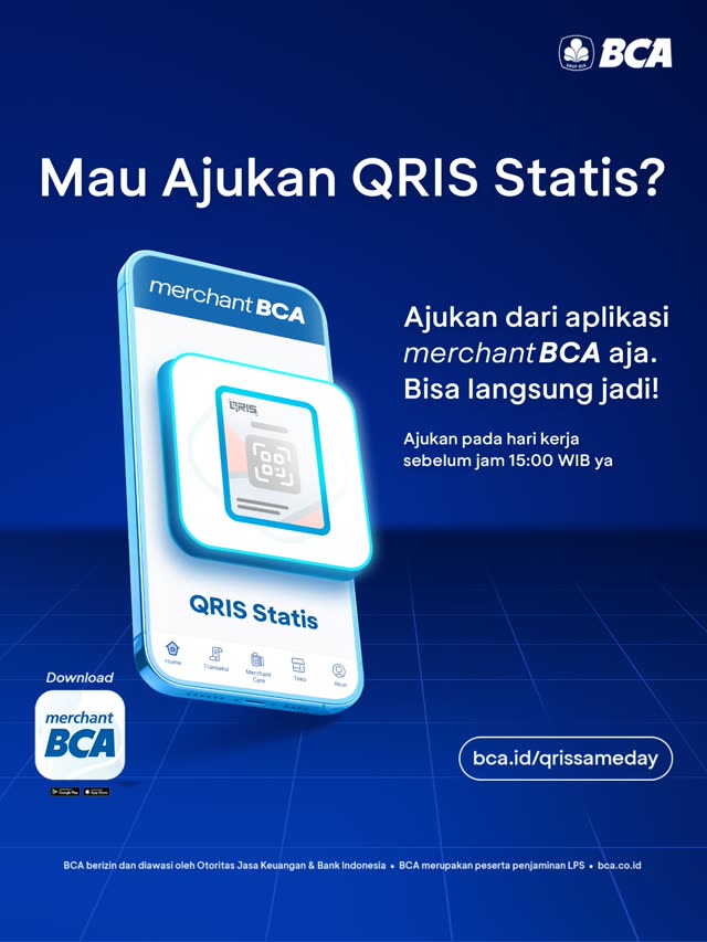 Iklan aplikasi Merchant BCA untuk pengajuan QRIS statis