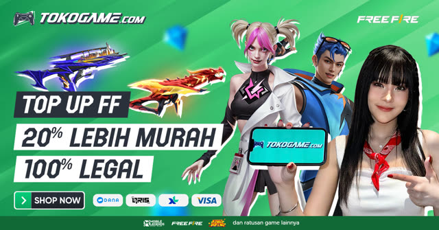 Iklan Tokogame.com top up Free Fire diskon 20 persen